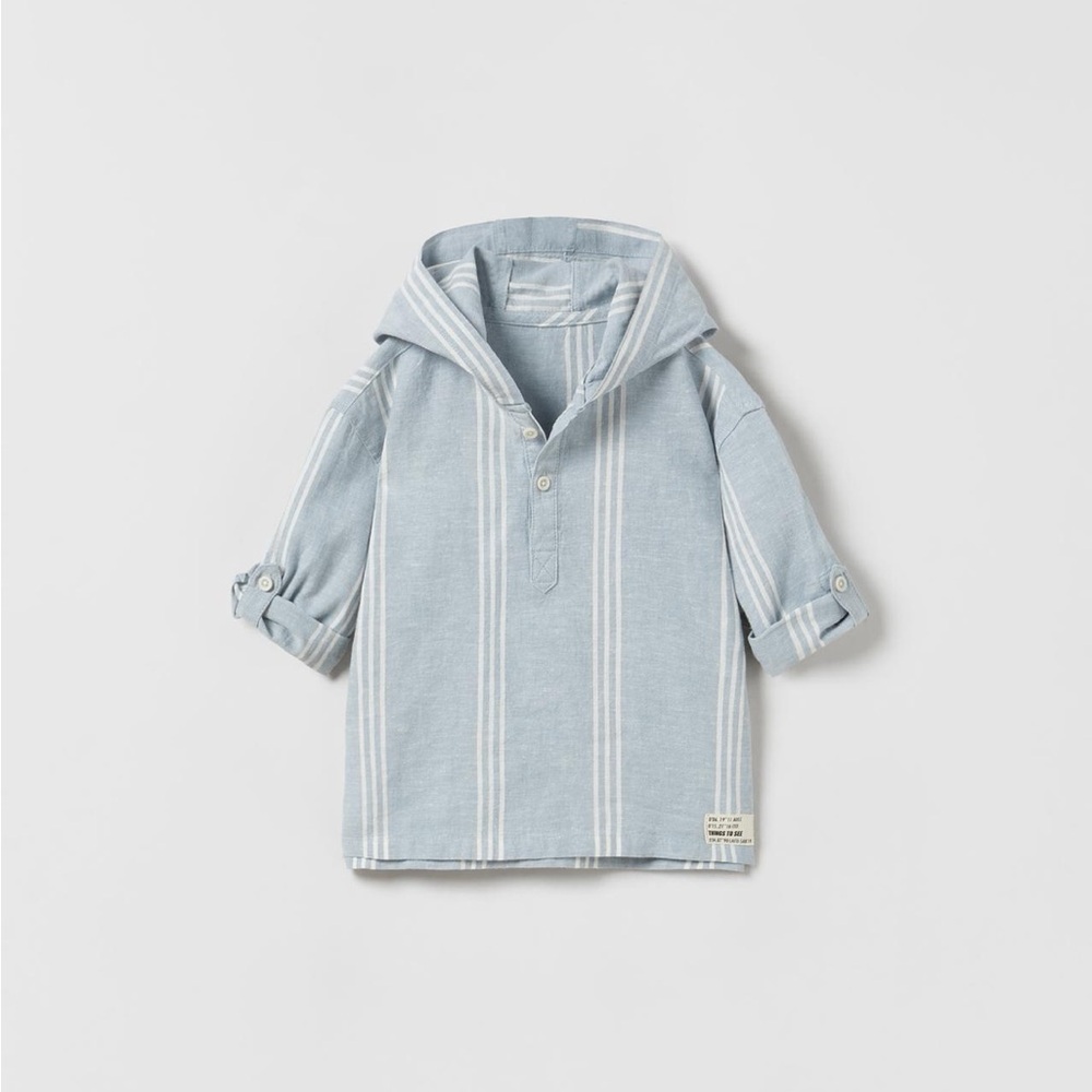 Zara Kids - Striped Hooded Shirt, Size 4-5